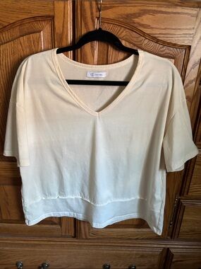 Cozy V-Neck Short Sleeve Tee in Cream by C&C California